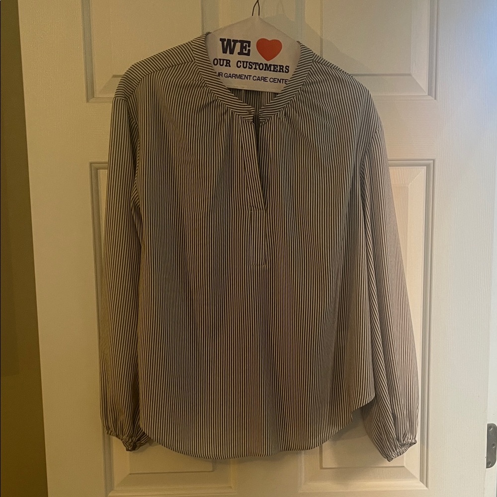Chic Striped Blouse - Grey  and White